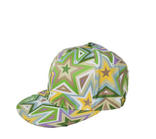 Load image into Gallery viewer, Women&#39;s Green/Yellow Starburst Print Flat Brim Fitted Baseball Hat
