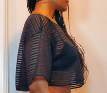 Load image into Gallery viewer, Women&#39;s Black Sheer Striped Crop T-Shirt Top
