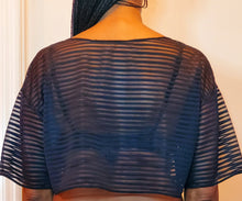 Load image into Gallery viewer, Women&#39;s Black Sheer Striped Crop T-Shirt Top
