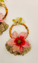Load image into Gallery viewer, Handcrafted Pink Floral &amp; Bamboo Oversized Earrings

