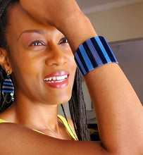 Load image into Gallery viewer, Blue Striped Silk Wrapped Cuff Bracelet
