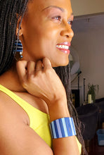 Load image into Gallery viewer, Blue Striped Silk Wrapped Cuff Bracelet
