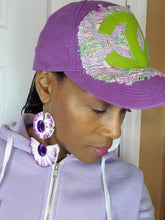 Load image into Gallery viewer, Purple and White Rafia/Silk String Dangle Earrings
