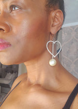 Load image into Gallery viewer, Handcrafted Heart Earrings with Pearl Drop
