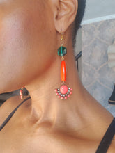 Load image into Gallery viewer, Handcrafted Orange &amp; Green Drop Earrings
