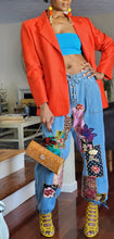 Load image into Gallery viewer, Women&#39;s Bespoke Drawstring Waist Blue Denim Patchwork Jogger Jeans

