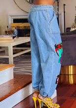 Load image into Gallery viewer, Women&#39;s Bespoke Drawstring Waist Blue Denim Patchwork Jogger Jeans
