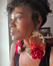 Load image into Gallery viewer, Red Rose and Bamboo Handcrafted Oversize Earrings
