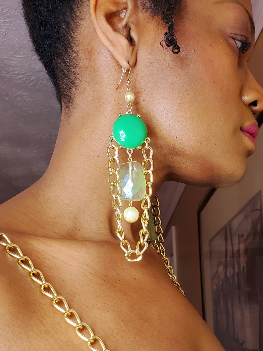 Women's Handcrafted Acrylic Bead Chain Dangle Earrings