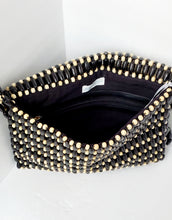 Load image into Gallery viewer, Black and Beige Color Beaded Crossbody Flap Bags with Crossbody Handle
