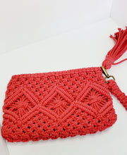 Load image into Gallery viewer, Coral Red Macrame Clutch with Tassel
