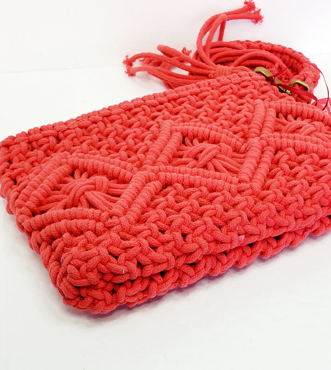 Coral Red Macrame Clutch with Tassel