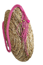 Load image into Gallery viewer, Women&#39;s Circular Straw Shoulder Handbag Tote with Pink Braided Handle
