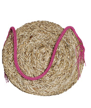 Load image into Gallery viewer, Women&#39;s Circular Straw Shoulder Handbag Tote with Pink Braided Handle
