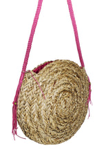 Load image into Gallery viewer, Women&#39;s Circular Straw Shoulder Handbag Tote with Pink Braided Handle
