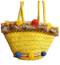 Load image into Gallery viewer, Yellow Embellished Straw Tote Bag
