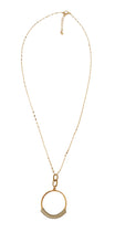 Load image into Gallery viewer, Women&#39;s Gold Tone Chain Necklace with Eternity Circle Pendant Wrapped in Gray Leather
