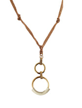 Load image into Gallery viewer, Women&#39;s Gold Tone Chain Necklace with Eternity Circle Pendant Wrapped in Gray Leather

