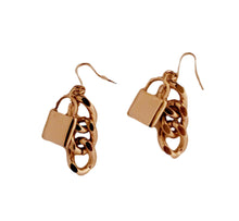 Load image into Gallery viewer, Women&#39;s Gold Tone Chain Lock Charm Earrings
