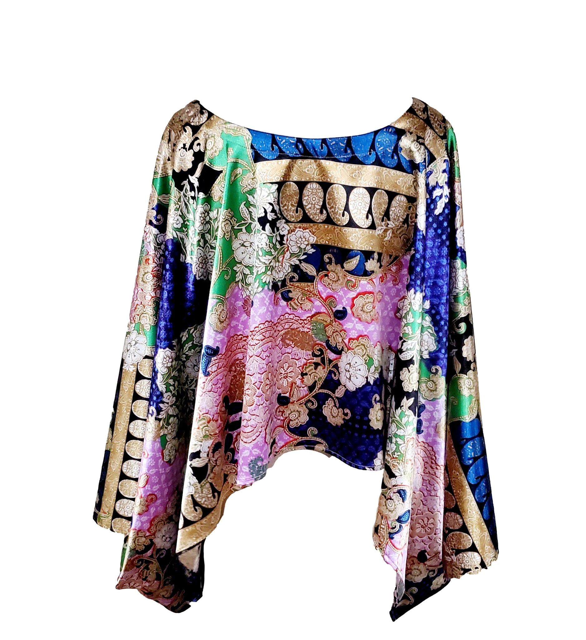 Silky Satin Multi-color Floral Print Women's Kimono Style Crop Top ...