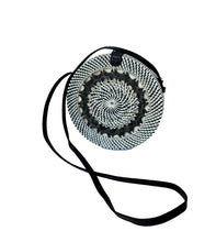 Load image into Gallery viewer, Women&#39;s Black and  White Circular Straw Crossbody Bag
