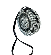 Load image into Gallery viewer, Women&#39;s Black and  White Circular Straw Crossbody Bag
