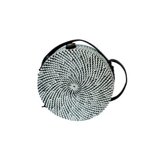 Load image into Gallery viewer, Women&#39;s Black and  White Circular Straw Crossbody Bag
