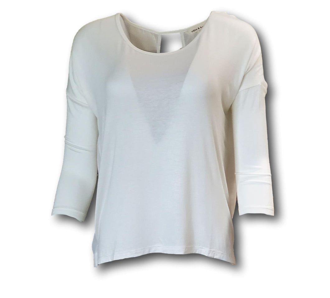 Women's White Three-Quarter Sleeve Sheer Open Back Blouse