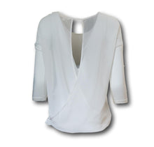 Load image into Gallery viewer, Women&#39;s White Three-Quarter Sleeve Sheer Open Back Blouse
