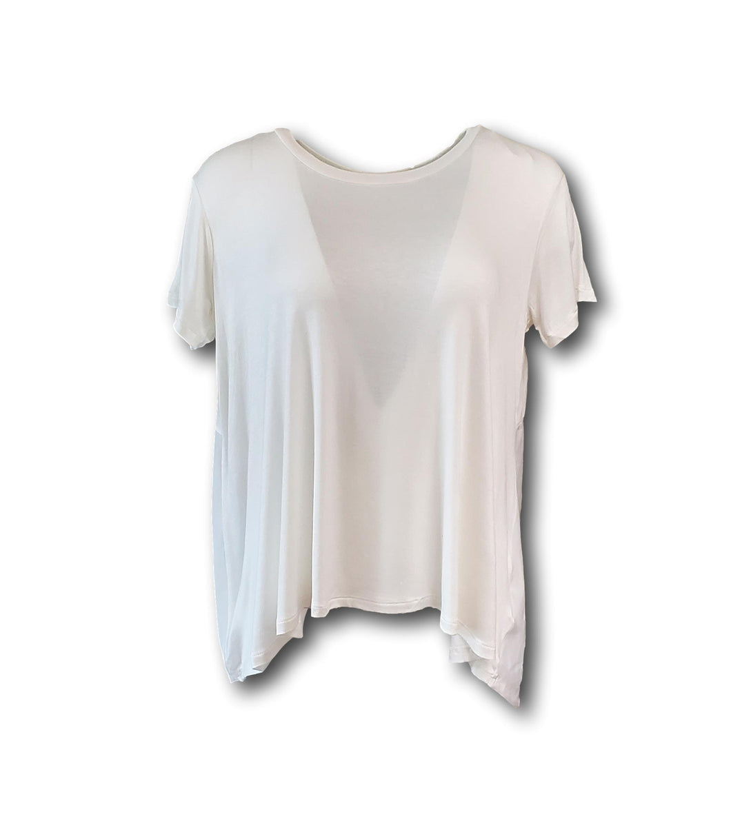 Women's White Sheer Back Short Sleeve Oversized T-shirt Blouse
