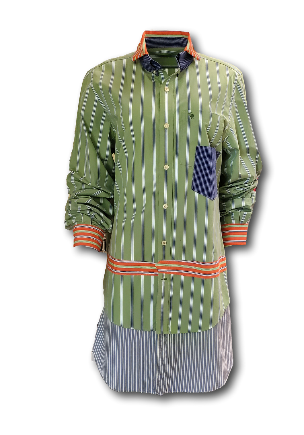 Women's Bespoke Long Sleeve Hybrid Stripe Double Collar Button Down Shirt-Dress