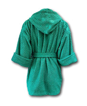 Load image into Gallery viewer, Women&#39;s Green Hooded Textured Terry Cloth Bath and Spa Robe
