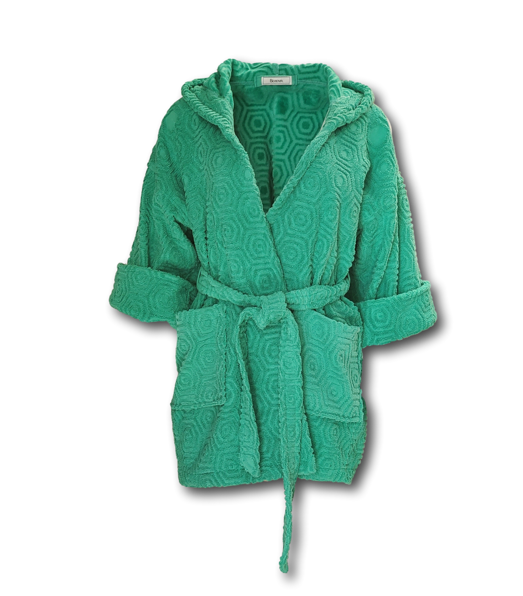 Women's Green Hooded Textured Terry Cloth Bath and Spa Robe