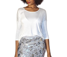 Load image into Gallery viewer, Women&#39;s White Three-Quarter Sleeve Sheer Open Back Blouse
