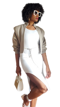 Load image into Gallery viewer, Women&#39;s White Textured Knit Dress With Side Slit
