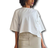 Load image into Gallery viewer, Women&#39;s White Oversized Lace-up High Low T-shirt Top
