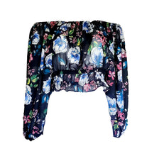 Load image into Gallery viewer, Women&#39;s Black Floral Print Chiffon Off-the-Shoulder Top
