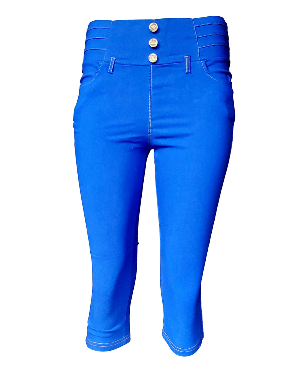 Royal blue Women's Aqua Blue High-waist Comfy and Versatile Stretch Capri Leggings