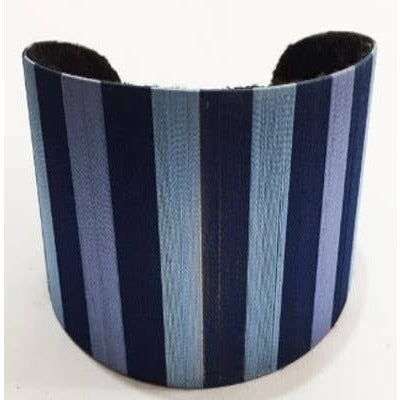Blue Striped Silk Wrapped Cuff Bracelet