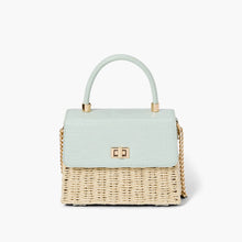 Load image into Gallery viewer, Women&#39;s Pistachio Green Briar Faux Croc Straw Crossbody Handbag by Like Dreams
