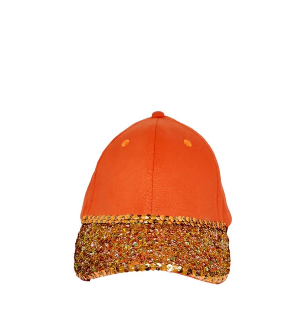 Women's Orange Beaded/Sequin Embellished Brim Baseball Hat