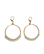 Load image into Gallery viewer, Women&#39;s Eternity Circle Hoop Earrings Wrapped in Light Gray Leather
