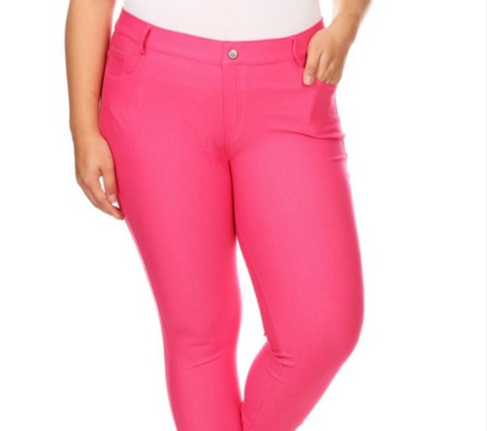 Women's Plus Size Pink 5-Pocket Skinny Capri Jeggings