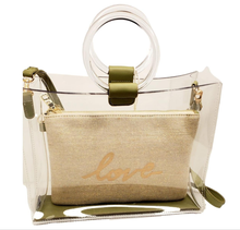 Load image into Gallery viewer, Women&#39;s Clear PVC Satchel Tote with Sage Green Crossbody Strap &amp; Beige Pouch
