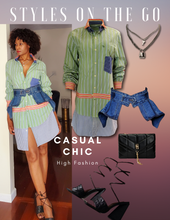 Load image into Gallery viewer, Women&#39;s Bespoke Long Sleeve Hybrid Stripe Double Collar Button Down Shirt-Dress
