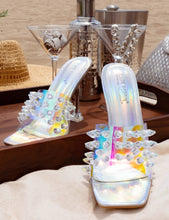 Load image into Gallery viewer, Women&#39;s Crystalline Clear Hologram Spiked Slide-in Pedestal Heel Special Occasion Shoe
