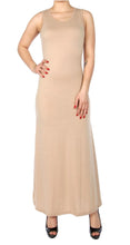 Load image into Gallery viewer, Women&#39;s Sassy Maxi Dress in Neutral Tone Beige and Gray with Slash Detail on Back in Beige or Gray
