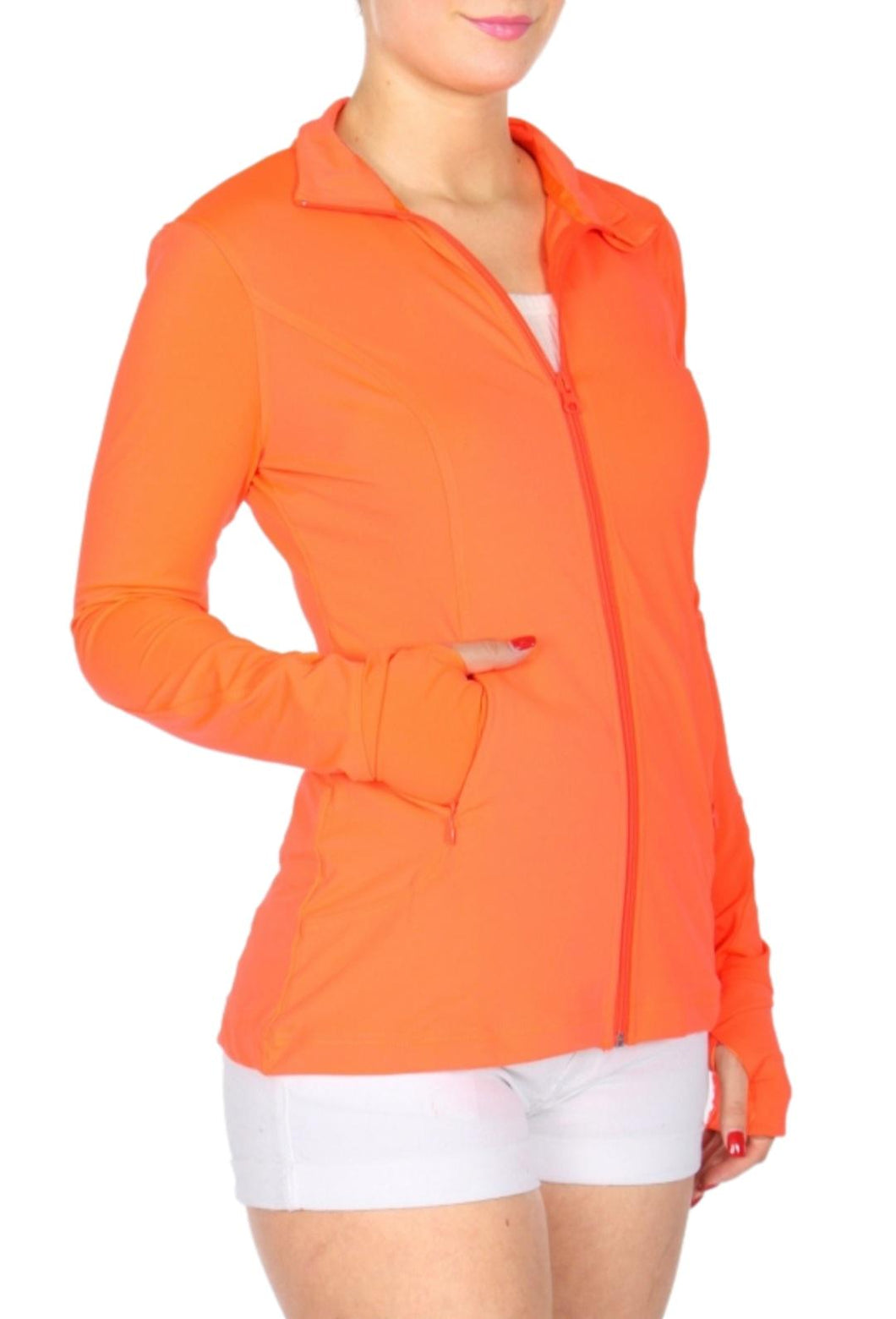 Women's Neon Orange Bodycon Crossfit Jacket
