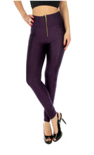 Load image into Gallery viewer, Women&#39;s Purple Royal High-waist Zipper Front Shiny Stretch Leggings
