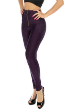 Load image into Gallery viewer, Women&#39;s Purple Royal High-waist Zipper Front Shiny Stretch Leggings
